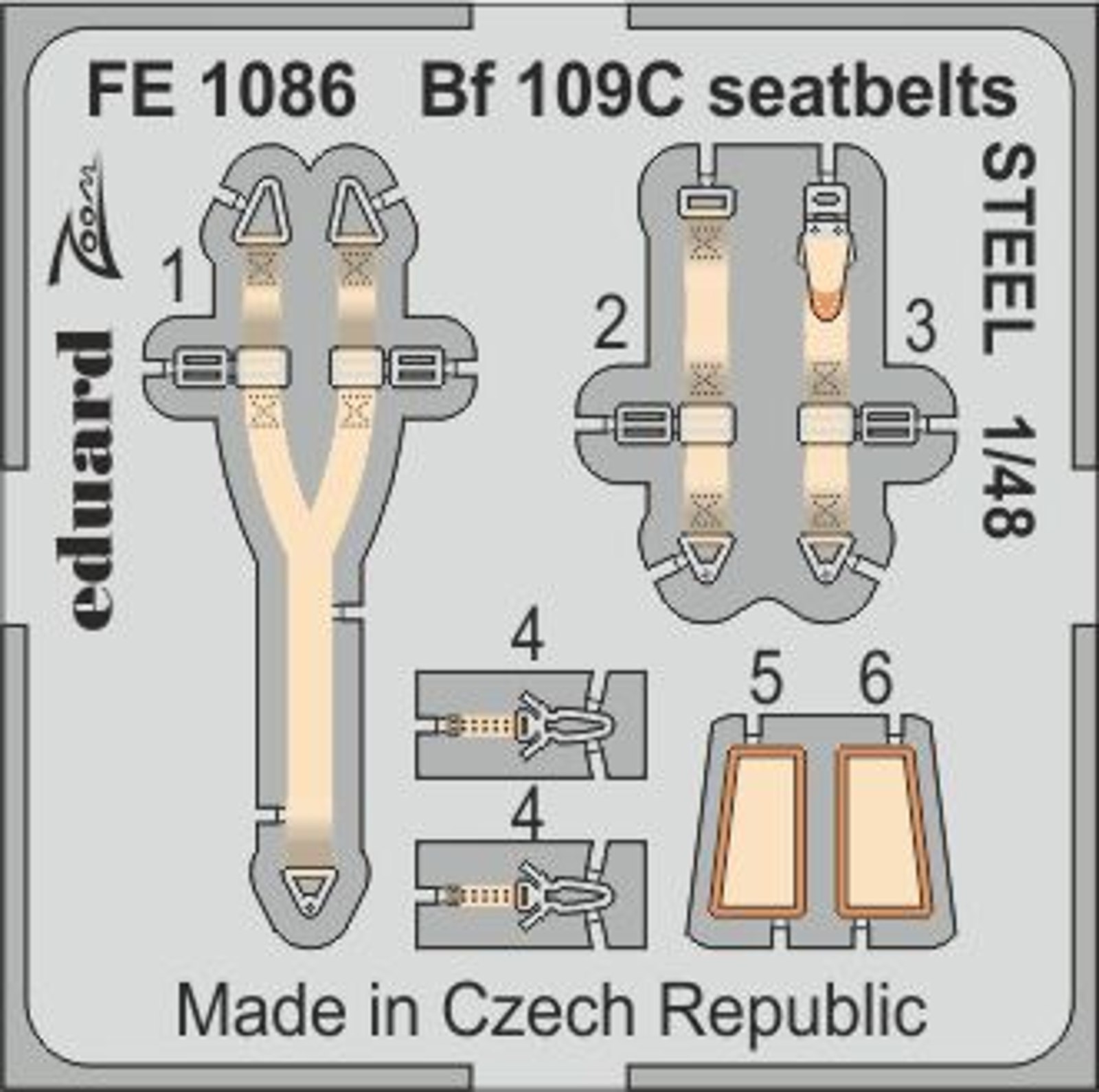 1/48 Bf 109C seatbelts STEEL  for MODELSVIT kit