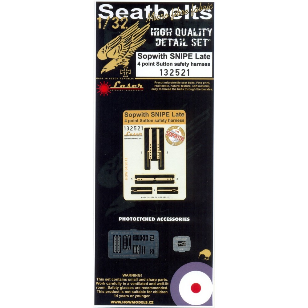 1/32 Sopwith Snipe - Late - Fabric Seat Belts  - pre-cut (laser) Wingnut Wings