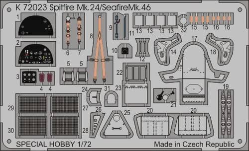 Sada fotoleptů pro plastikový model 1/72 Spitfire Mk.24/Seafire Mk.46