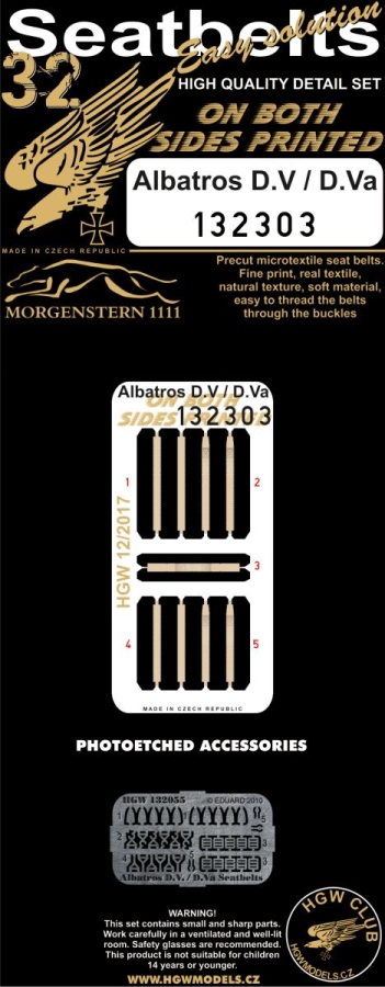 1/32 Albatros D.V / D.Va - Fabric Seat Belts  - pre-cut (laser) double-sided printing