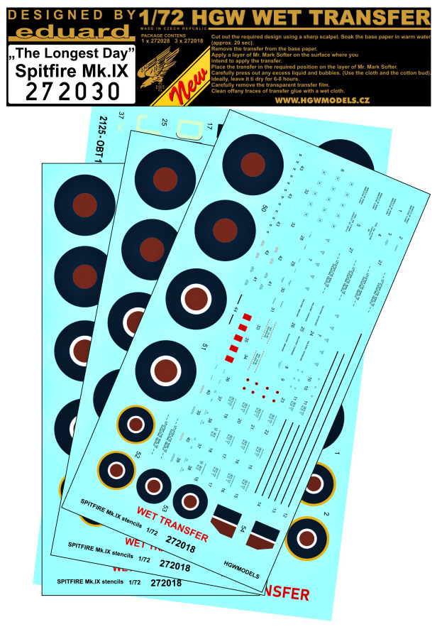 1/72 Spitfire Mk.IX - Markings + Stencils - Wet Transfers - Eduard