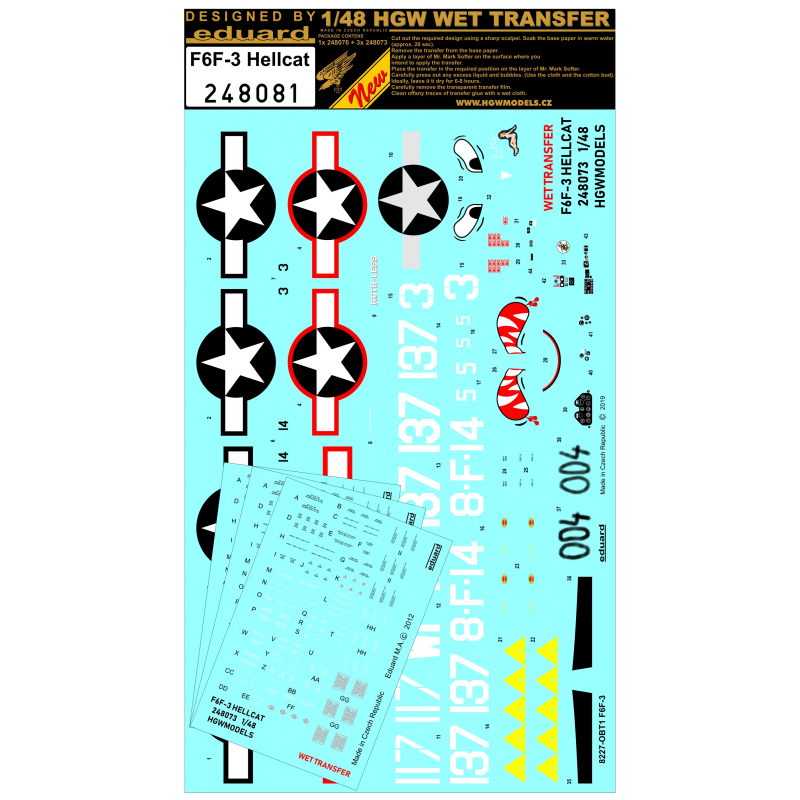 1/48 F6F-3 Hellcat - Markings + Stencils - Wet Transfers - Eduard