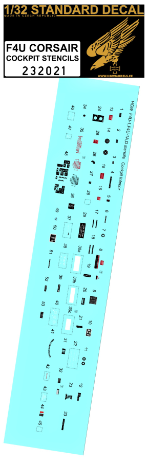 1/32 F4U Cockpit Stencils - Wet Transfers - STANDARD DECAL (NOT A WET TRANSFER)