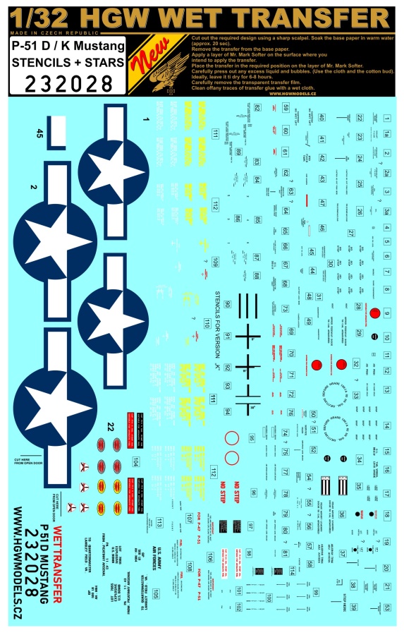 1/32 P-51D/K - Stencils & Stars - Wet Transfers