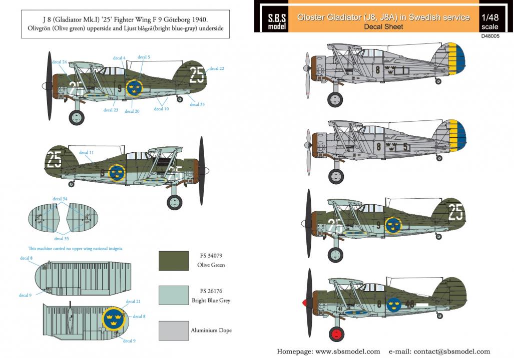 1/48 Gloster Gladiator in Swedish service VOL.I - Decals for Roden/Merit