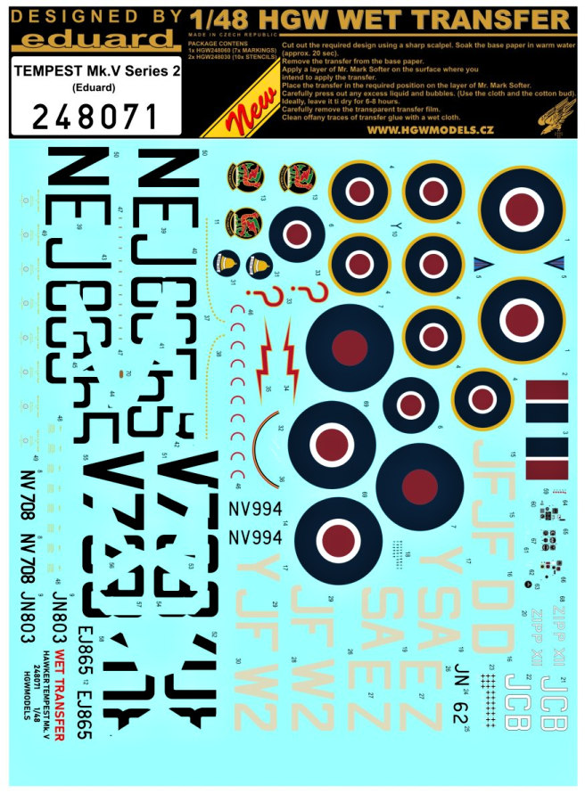 1/48 Hawker Tempest Mk.V Series 2 - Markings - Wet Transfers - 