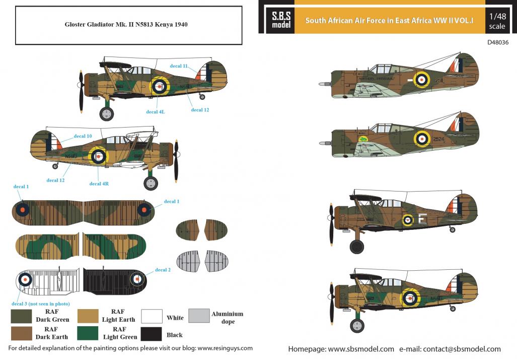 1/48 South African Air Force in East Africa WW II VOL.I (Gladiator/Mohawk) - Decals 