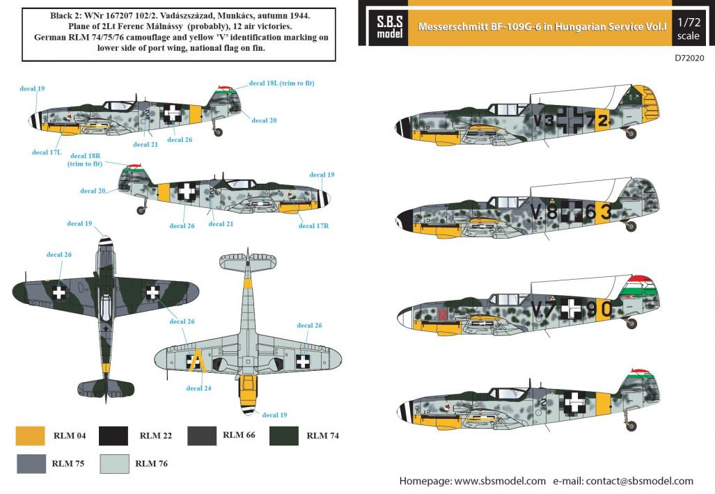 1/72 Messerschmitt Bf-109G-6 Hungarian Air Force WW II VOL.I - Decals 