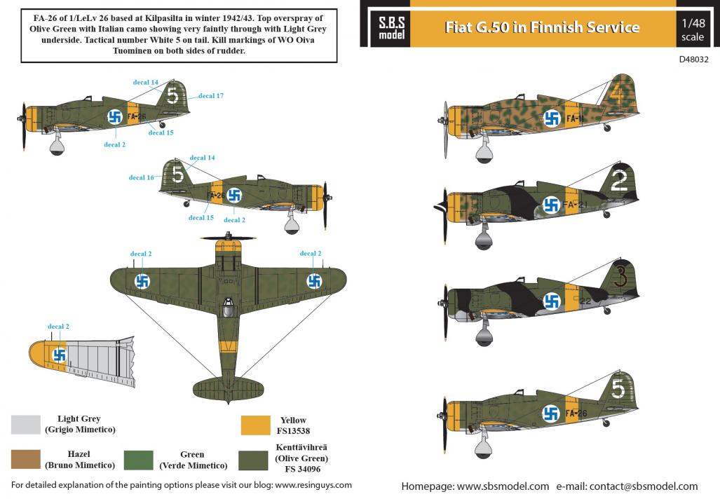 1/48 Fiat G.50 Finnish Air Force WW II - Decals for Hasegawa