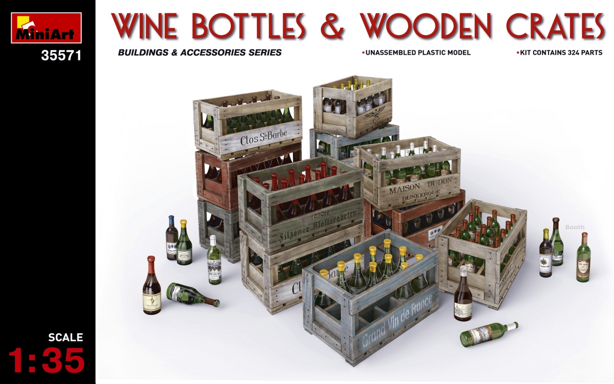 1/35 Wine Bottles & Wooden Crates 