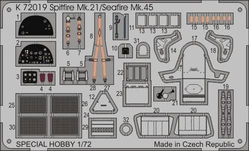 Sada fotoleptů pro plastikový model 1/72 Spitfire Mk.21/Seafire Mk.45