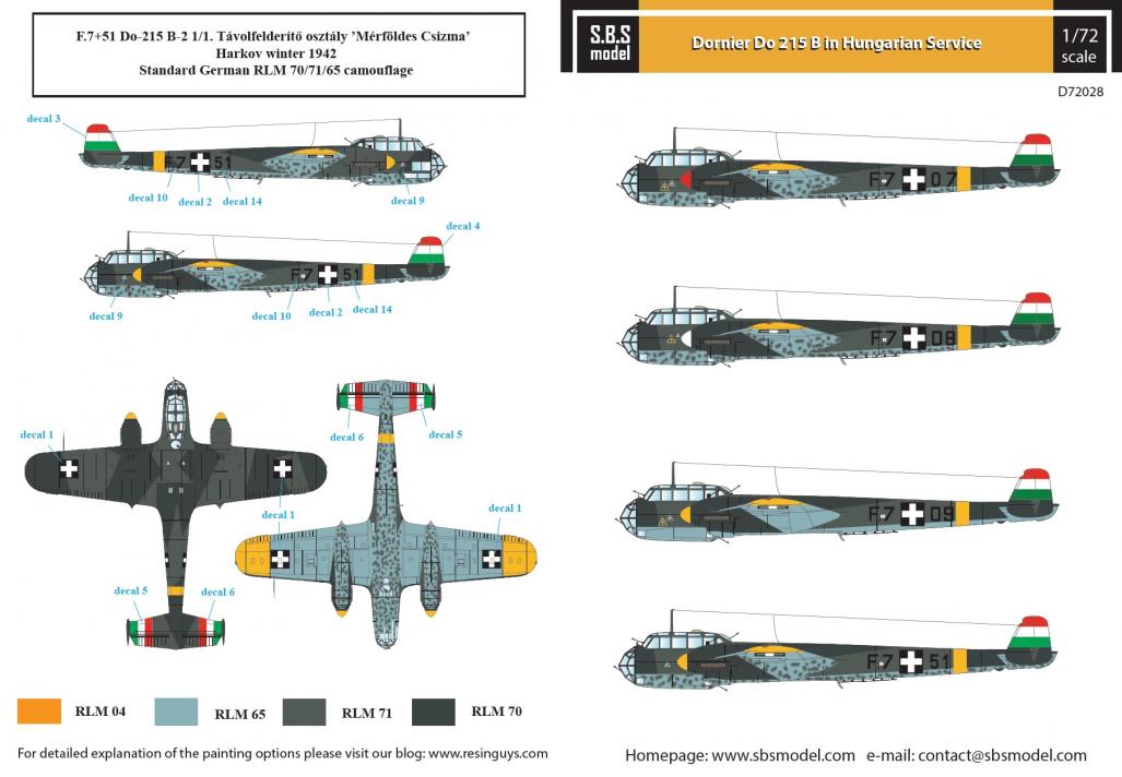 1/72 Dornier Do-215 Hungarian Air Force WW II - Decals for ICM