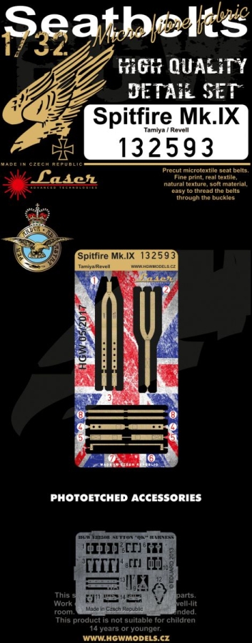 1/32 Spitfire Mk.IX - Fabric Seat Belts  - pre-cut (laser) Tamiya, Revell