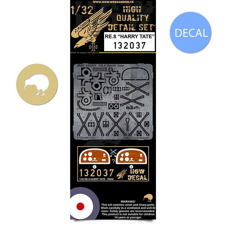 1/32 RE.8 - Interior + Decal - Photo-etched Sets  - interior details + instr. panel decal WnW