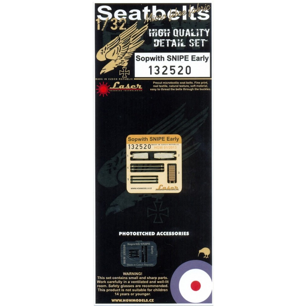 1/32 Sopwith Snipe - Early - Fabric Seat Belts  - pre-cut (laser) Wingnut Wings