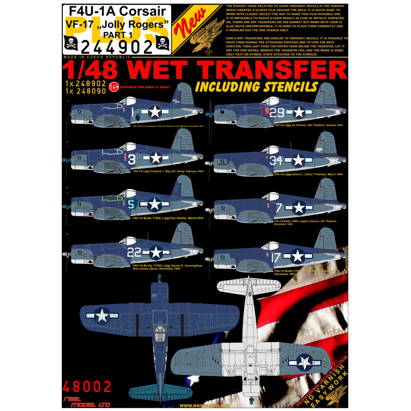 1/48 F4U-1A Corsair VF-17  "Jolly Rogers" - Part 1 - Wet Transfers