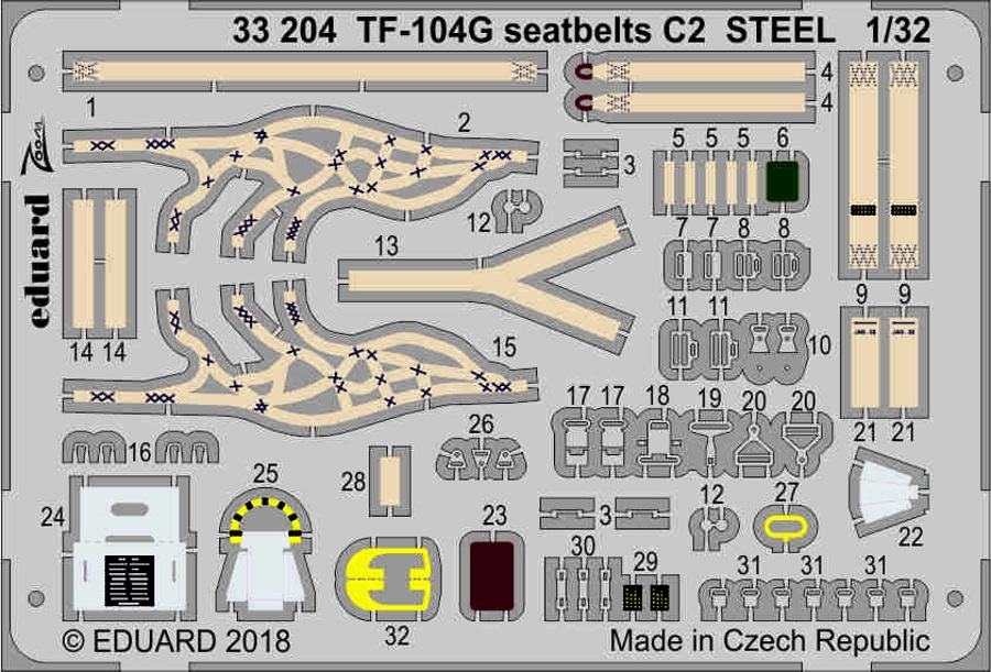 1/32 TF-104G seatbelts C2 STEEL for ITALERI kit