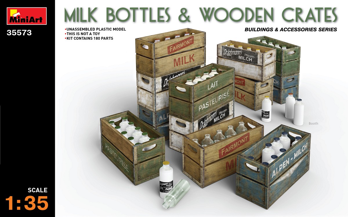 1/35 Milk Bottles & Wooden Crates 