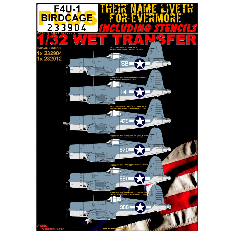 1/32 F4U-1 Corsair - Birdcage - PLUS - Wet Transfers