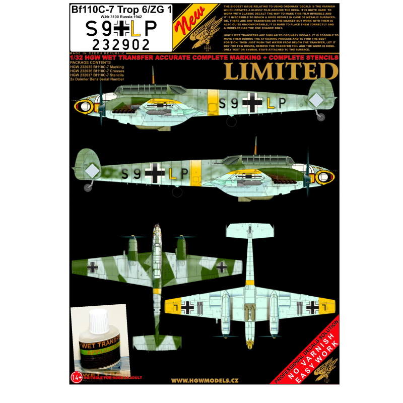 1/32 Bf 110C-7 - S9 + LP - Wet Transfers