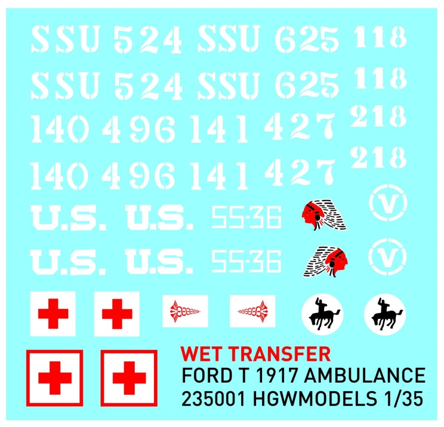 1/35 Model T 1917 Ambulance  - Wet Transfers - stencils