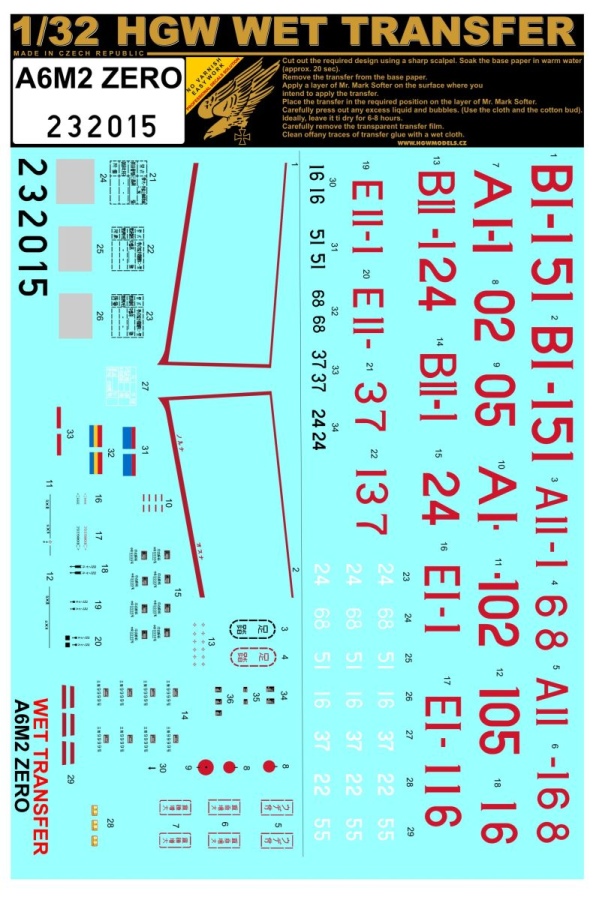 1/32 A6M2 Zero - Wet Transfers - Tamiya