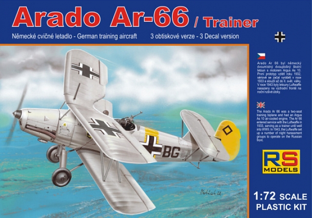 Plastikový model letadla 1/72 Arado 66 Trainer Luftwaffe 3 decal v. for Luftwaffe