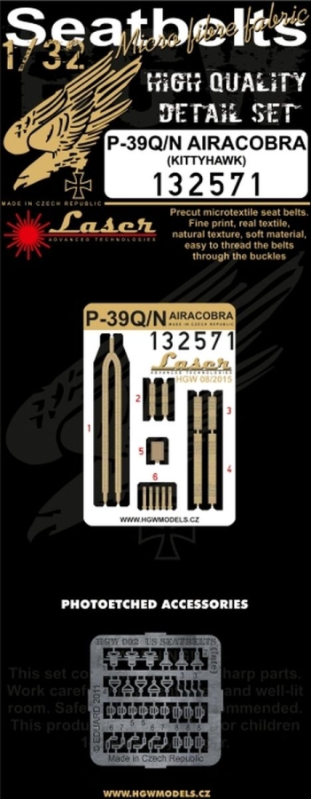 1/32 P-39Q/N Airacobra - Fabric Seat Belts  - pre-cut (laser) Kittyhawk