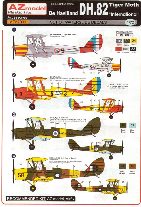 1/72 D.H.-82 Tiger Moth international 4x decal