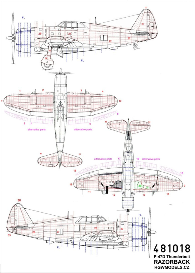 1/48 P-47D Thunderbolt Razorback - Riveting Sets - Tamiya