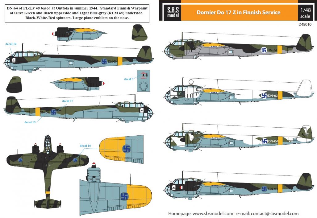 1/48 Do-17Z Finnish Air Force WW II - Decals for ICM