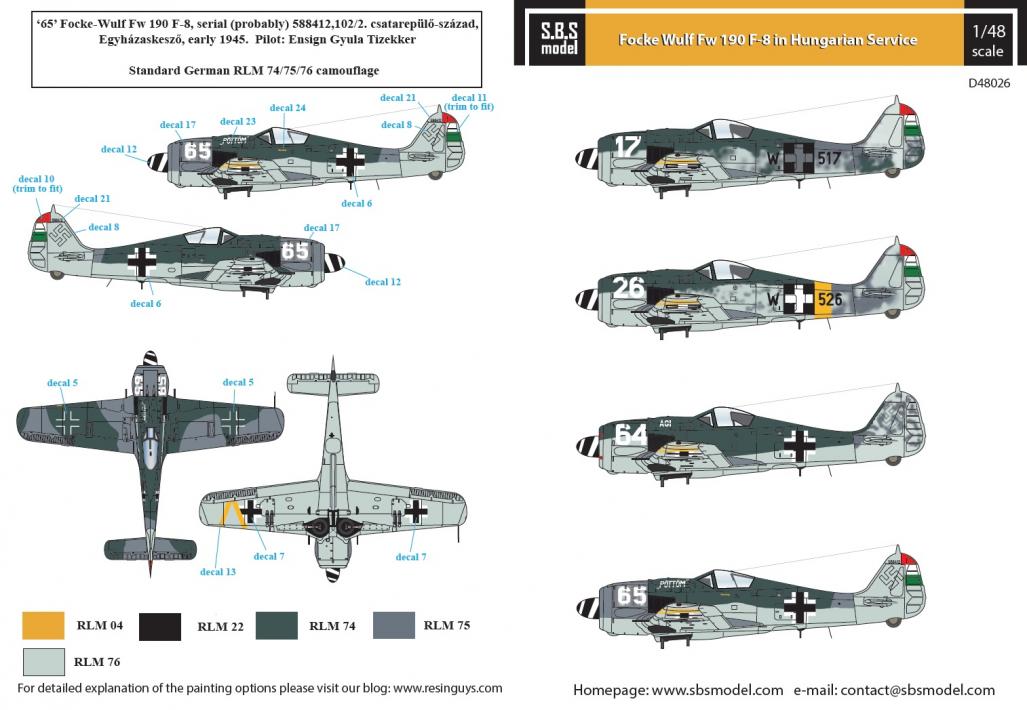 1/48 Focke-Wulf FW-190 F-8 Hungarian Air Force WW II - Decals 