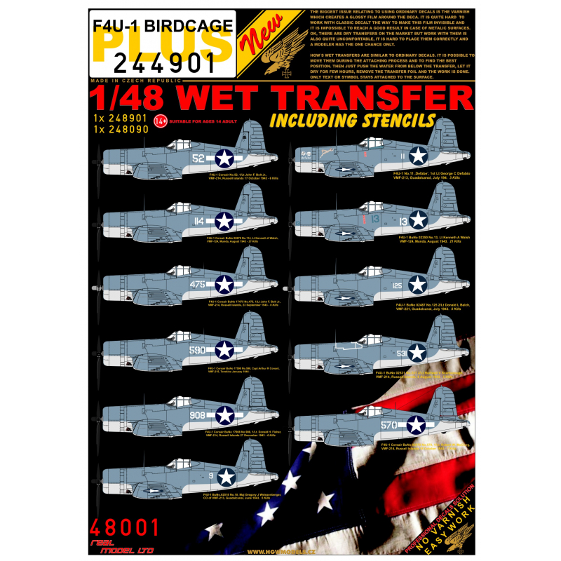 1/48 F4U-1 BIRDCAGE - Wet Transfers