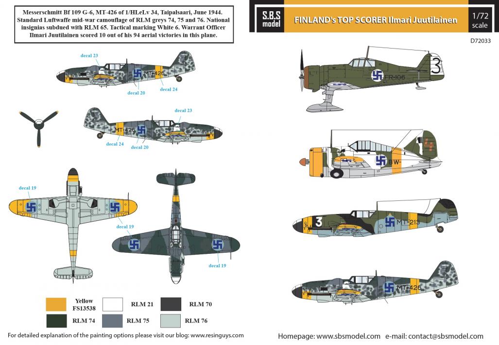 1/72 Finland's Top Scorer Ilmari Juutilainen - Decals 