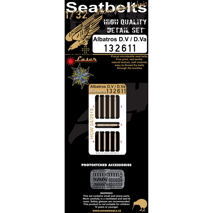 1/32 Albatros D.V / D.Va - Fabric Seat Belts  - pre-cut (laser) Wingnut Wings