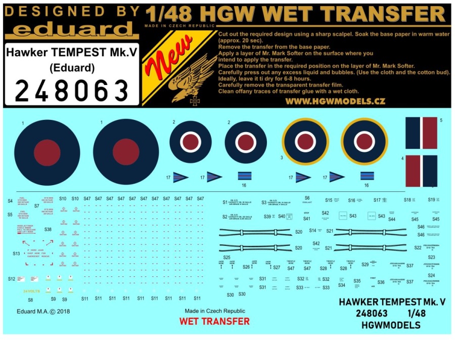 1/48 Hawker TEMPEST Mk.V  Stencils - Wet Transfers - Tamiya