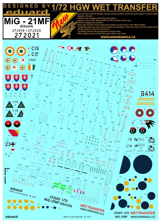 1/72 MiG-21MF - Marking & Stencils - Wet Transfers - Eduard