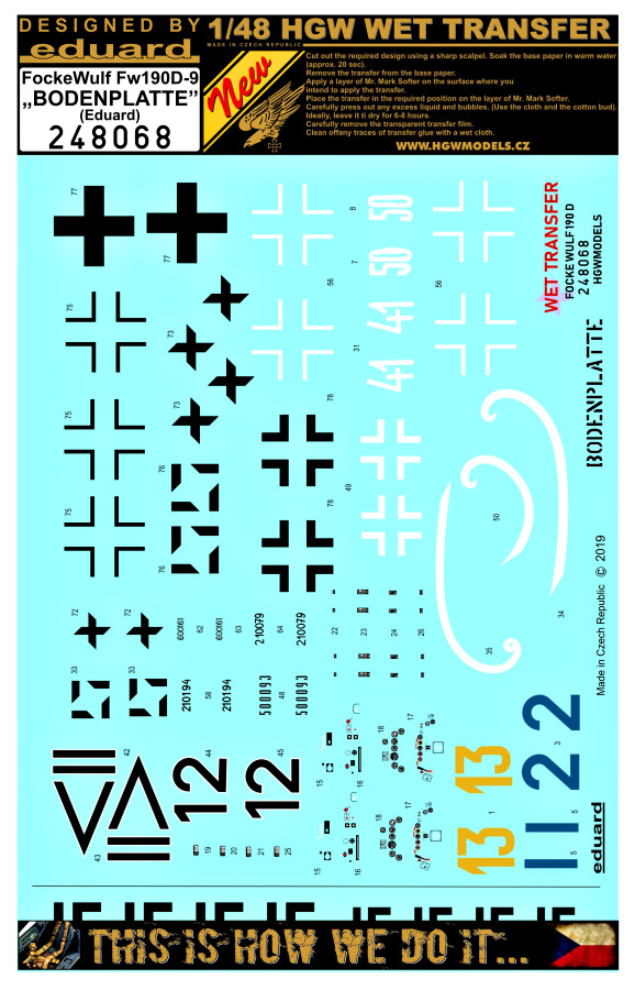 1/48 Fw 190D-9 Bodenplatte - Markings - Wet Transfers - Eduard