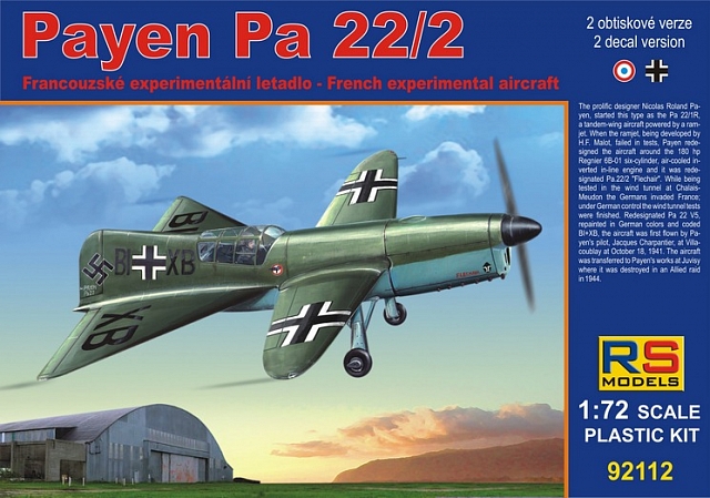 Plastikový model letadla 1/72 Payen Pa.22 2 decal v. for Luftwaffe, France