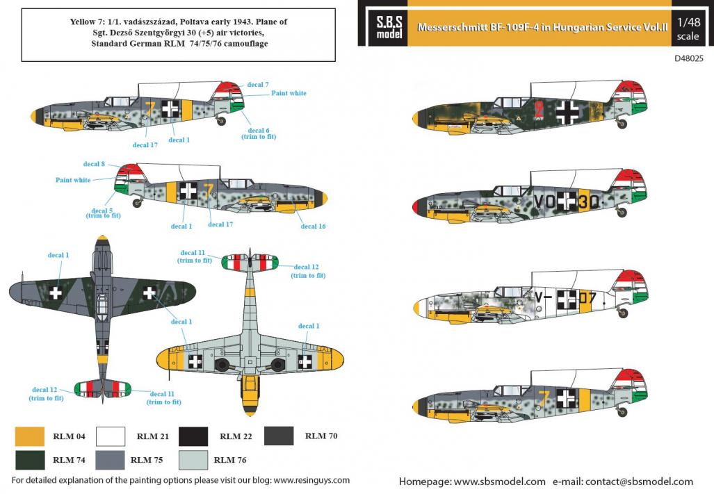 1/48 Messerschmitt Bf-109F Hungarian Air Force WW II VOL.II - Decals 