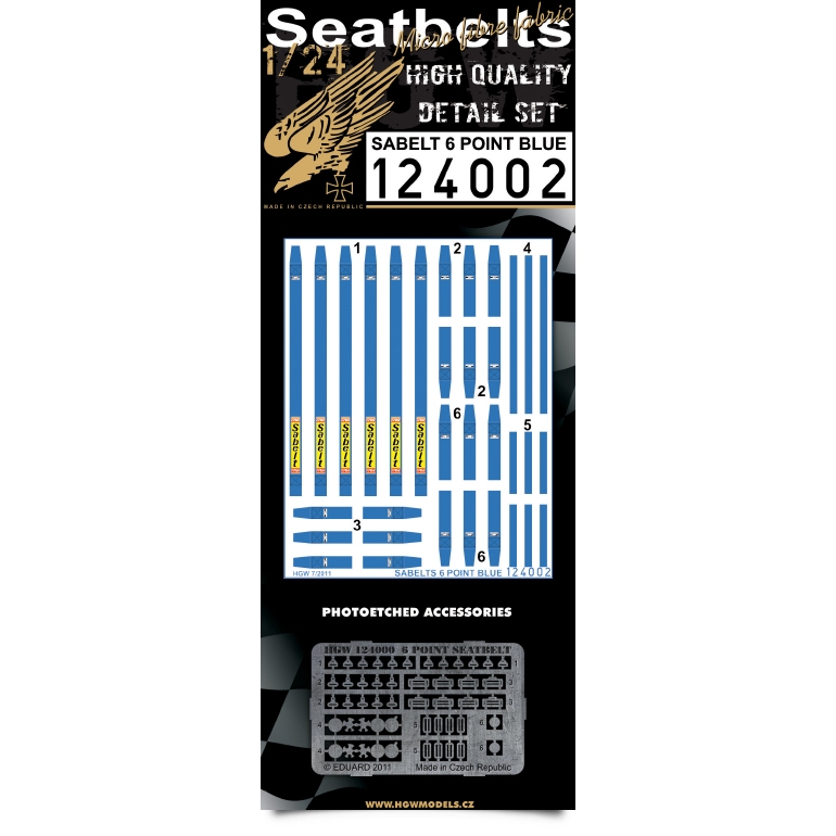 1/24 Sabelt Blue - Six Point - Fabric Seat Belts - 3x racing safety seat belts