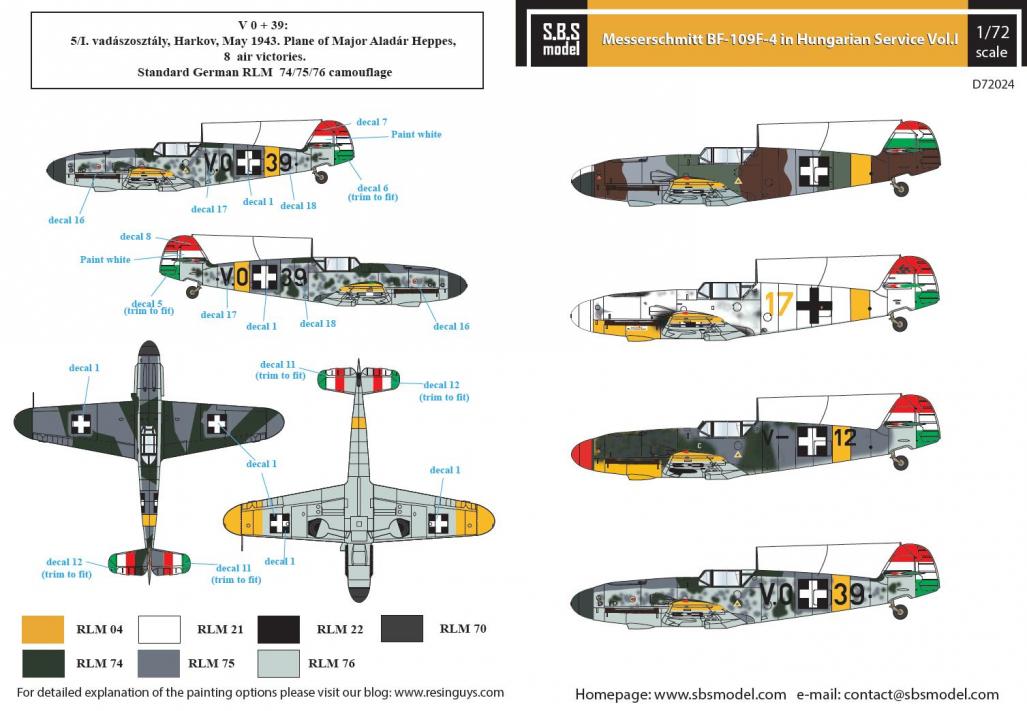 1/72 Messerschmitt Bf-109F Hungarian Air Force WW II VOL.I - Decals 