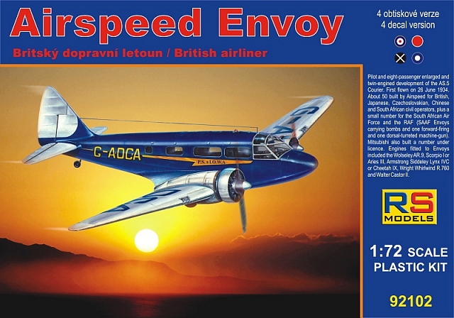 Plastikový model letadla 1/72 Airspeed Envoy, Lynx IV C 4 decal v. for Japan, Spain Nat., Australia