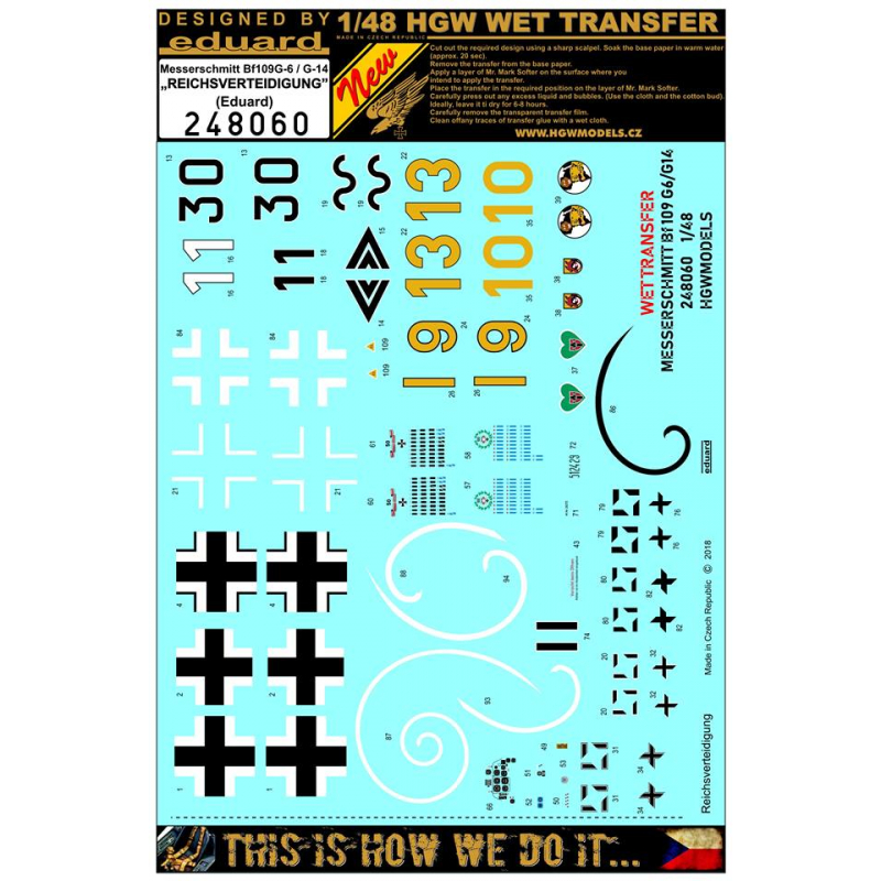 1/48 Bf 109G-6 / G-14 Reichsverteidigung - Markings - Wet Transfers - Eduard