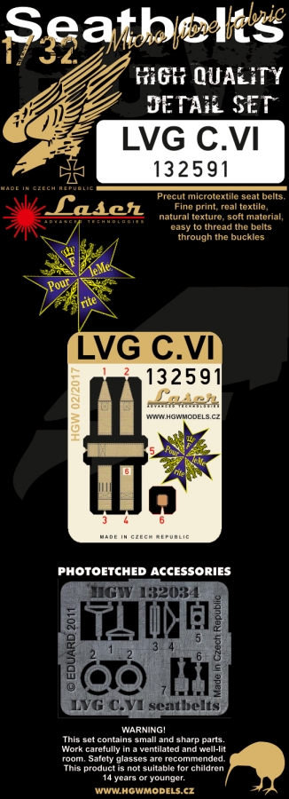 1/32 LVG C.VI - Fabric Seat Belts  - pre-cut (laser) Wingnut Wings