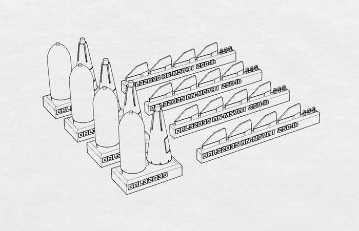 1/32 US bomb 250-lb AN-M57A1 resin set of US bombs (4pcs)