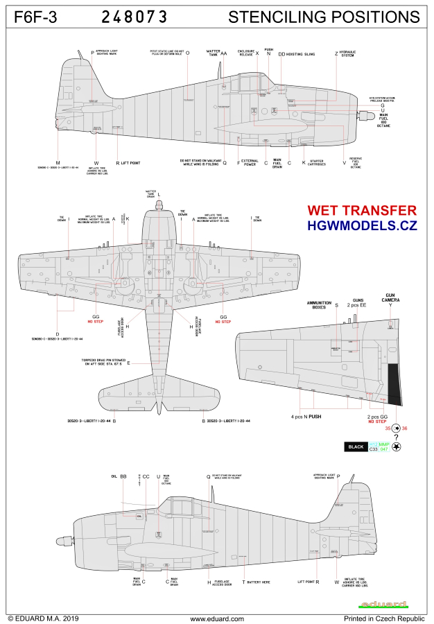 1/48 F6F-3 Hellcat - Stencils - Wet Transfers - Eduard