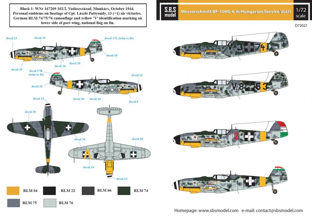 1/72 Messerschmitt Bf-109G-6 Hungarian Air Force WW II VOL.II - Decals 