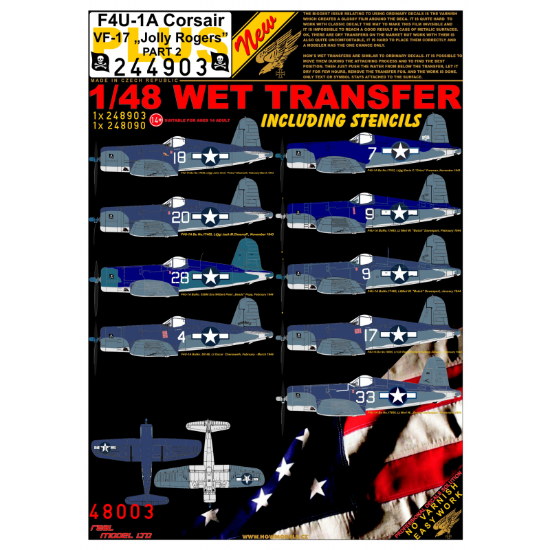 1/48 F4U-1A Corsair VF-17  "Jolly Rogers" - Part 2 - Wet Transfers