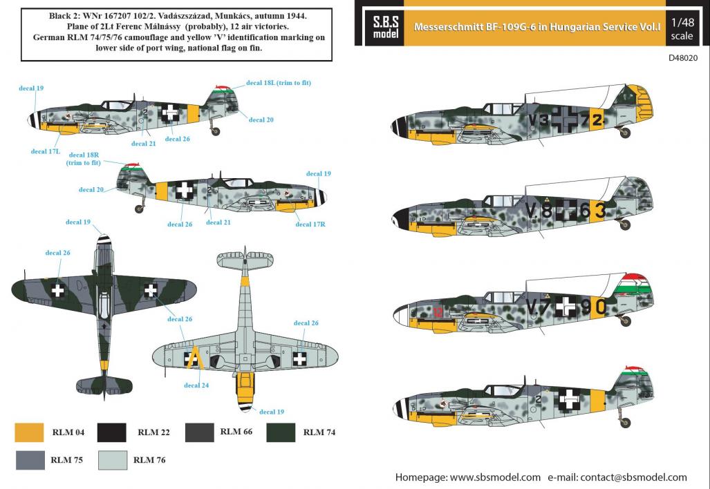 1/48 Messerschmitt Bf-109G-6 Hungarian Air Force WW II VOL.I - Decals 